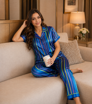 The Azure Afterglow Satin Lounge Set - Private Lives