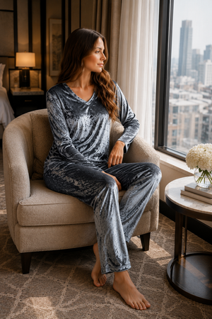 The Silver Moon Ice Velvet Night Suit