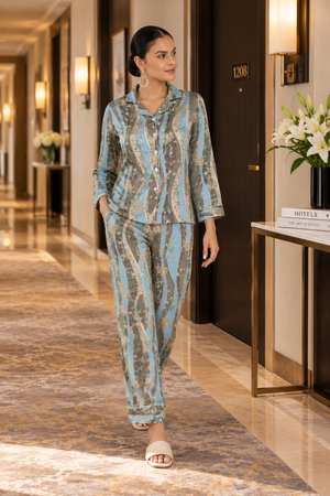 The Jardin Bleu Satin Night Suit