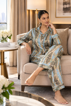 The Jardin Bleu Satin Night Suit