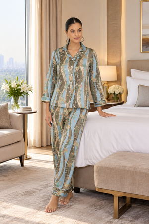 The Jardin Bleu Satin Night Suit