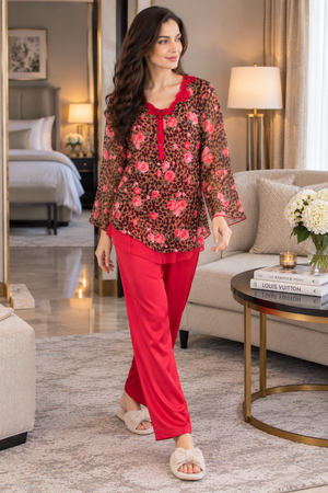 The Rosé Sauvage Layered Chiffon & Satin Night Suit - Private Lives