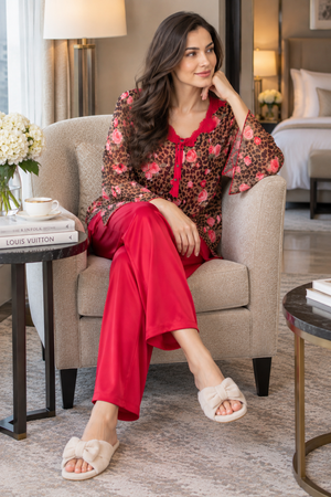 The Rosé Sauvage Layered Chiffon & Satin Night Suit - Private Lives