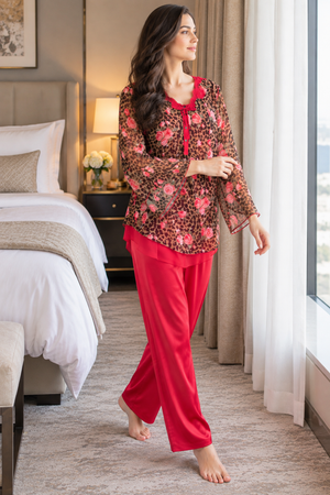 The Rosé Sauvage Layered Chiffon & Satin Night Suit - Private Lives