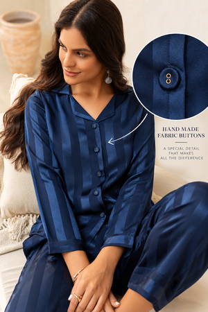 The Montreux Midnight Self-Stripe Satin Night Suit - Private Lives