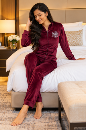 The Bordeaux Velour Luxe Tracksuit
