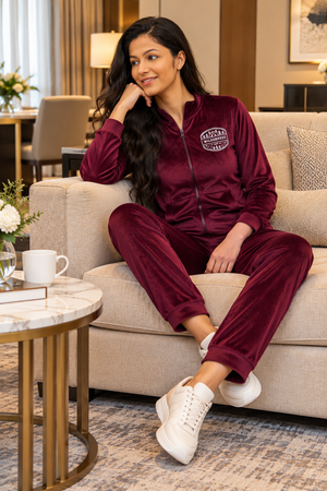 The Bordeaux Velour Luxe Tracksuit