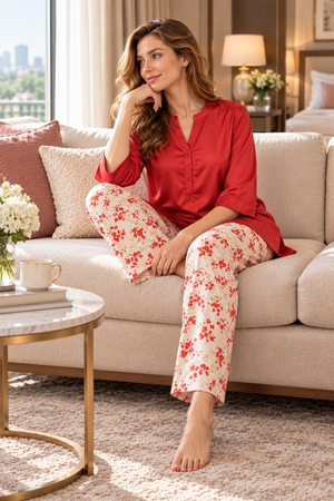 The Rosalie Rouge Satin Night Suit