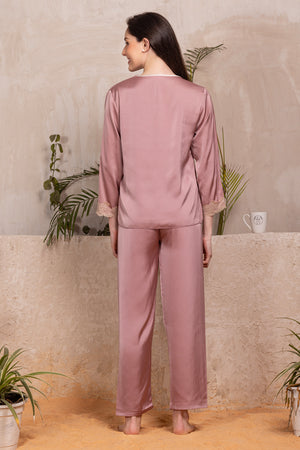 Silk satin Night suit with Intricate lace detail