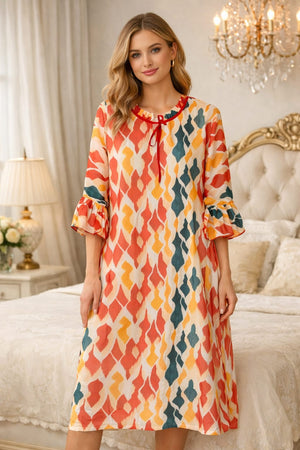 Coral Mosaic Layered Chiffon Lounge Dress