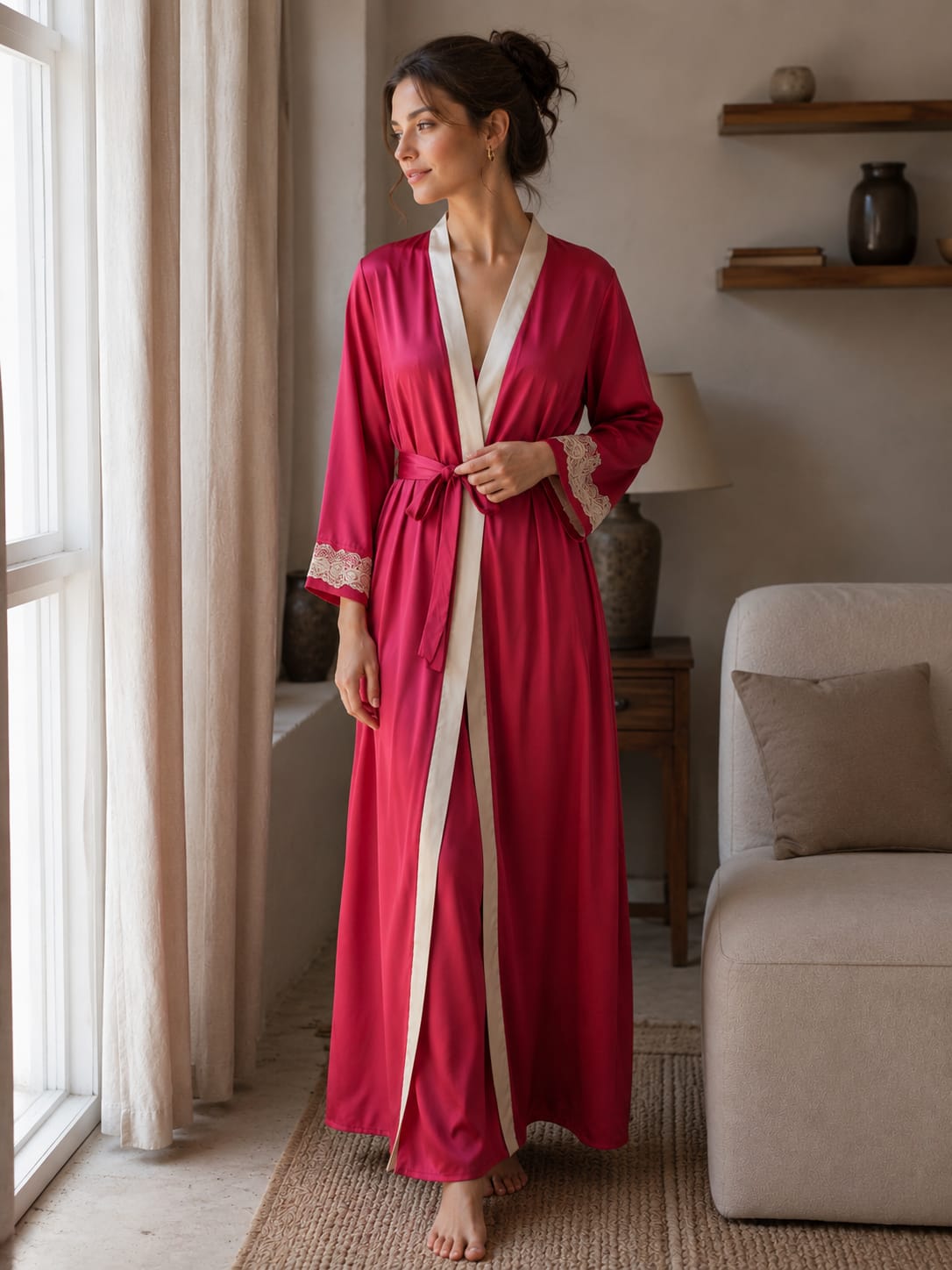 Velvet Wine Lace Satin Robe