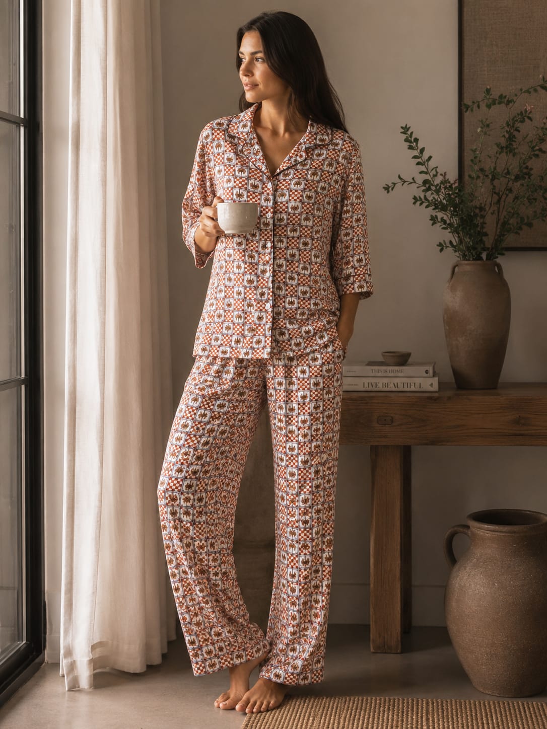 Moonprint Classic Collar Hosiery Night Suit