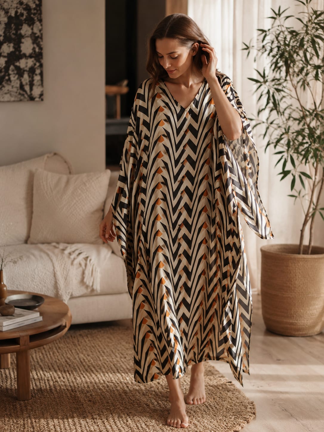 Chevron Charm Zig Zag Print Kaftan