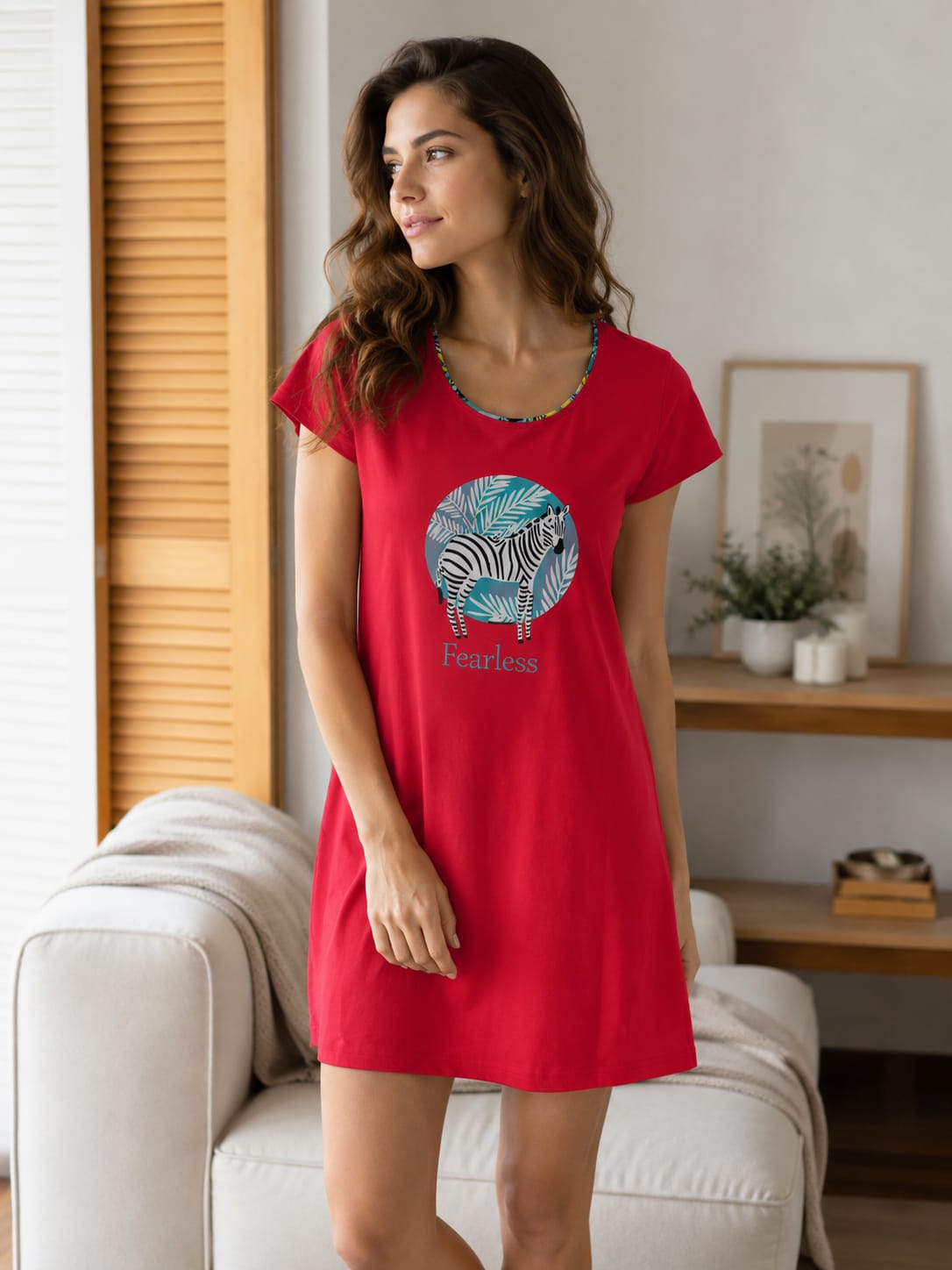 Welcome to the Jungle Red Printed Short Nighty