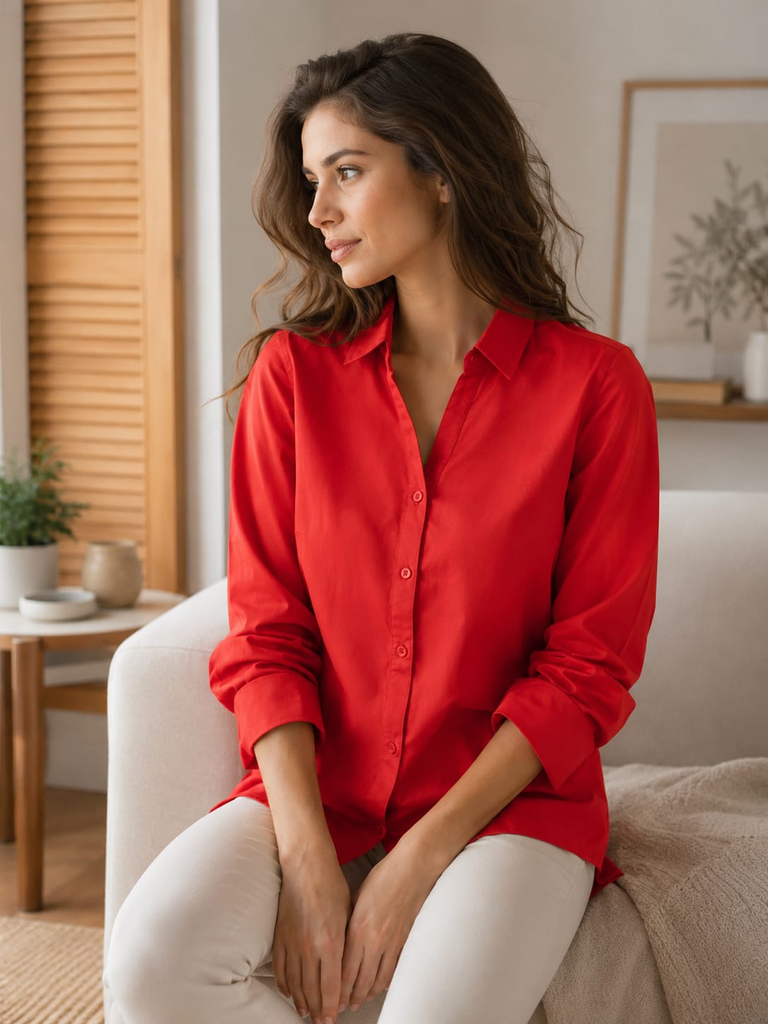Classic Red Cotton Western Shirt for Women
