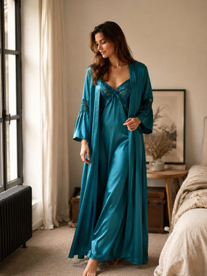Green Lycra Long Nightgown Set