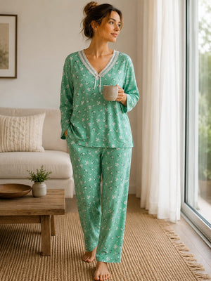 Mint Blossom Rayon Lounge Set