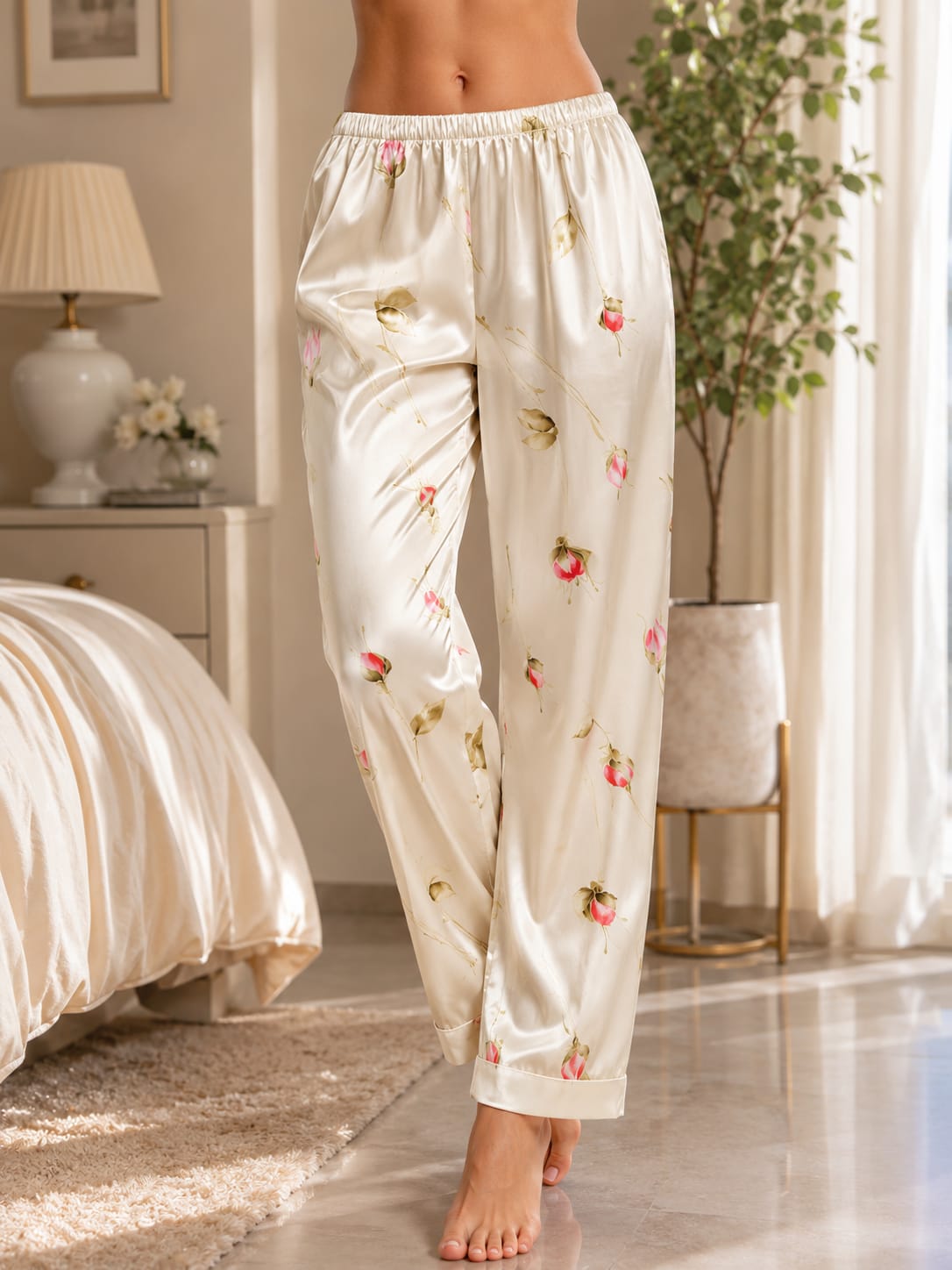 Satin Blossom Floral Pajama Set