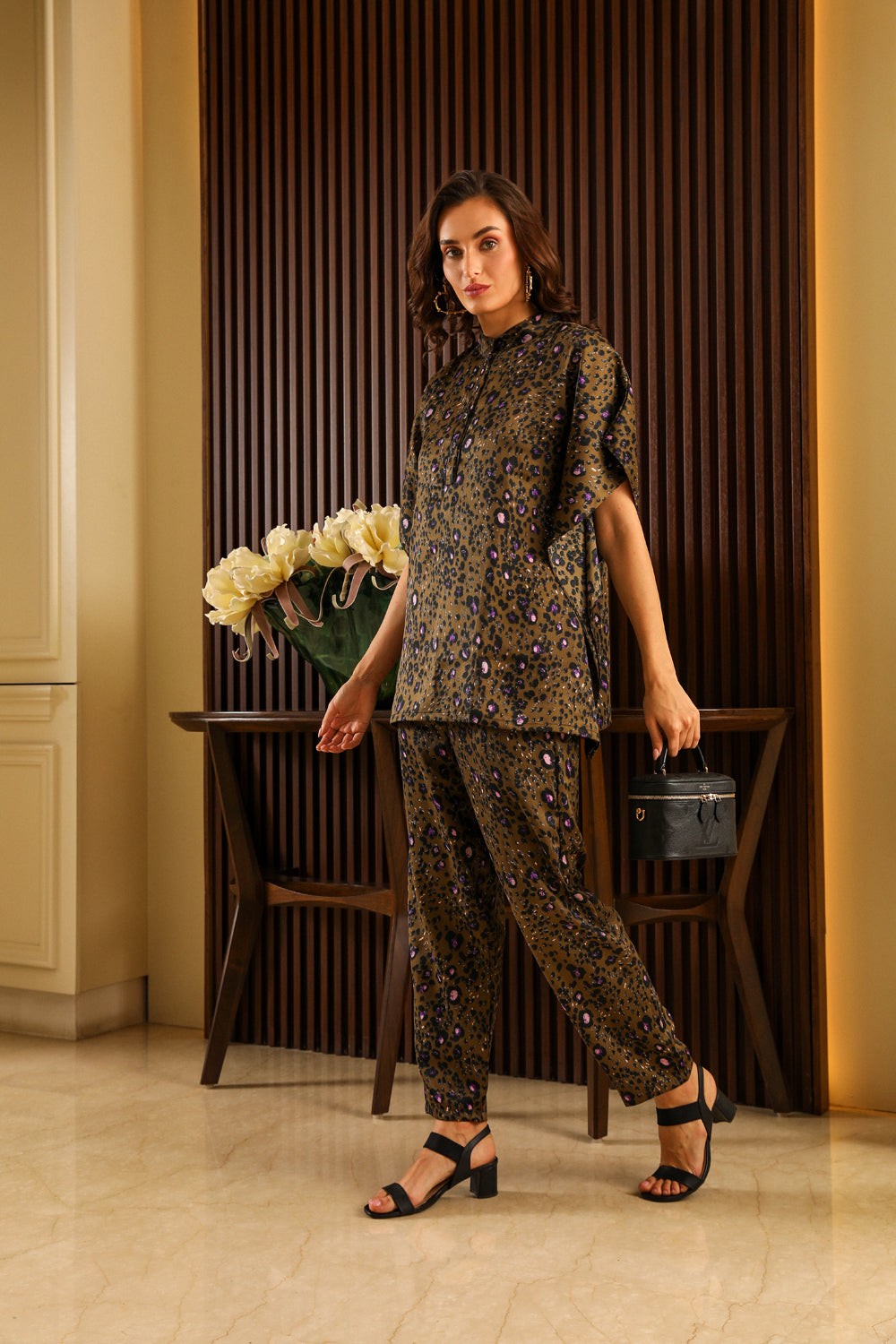 Leopard Printed Satin Summer Co-ord Set