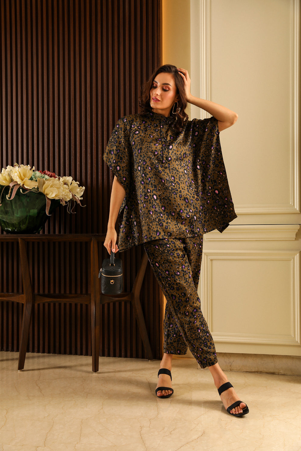 Leopard Printed Satin Summer Co-ord Set