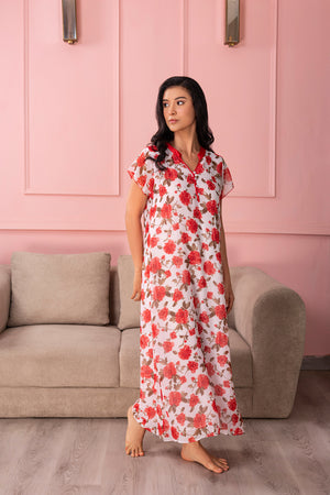 Floral breezy printed chiffon Nighty