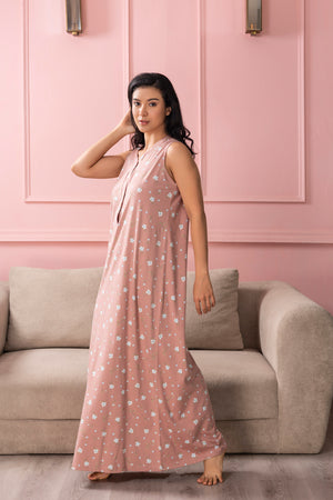 Floral Cotton Sleeveless Nighty