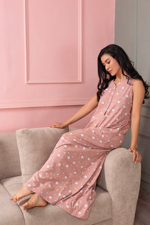 Floral Cotton Sleeveless Nighty