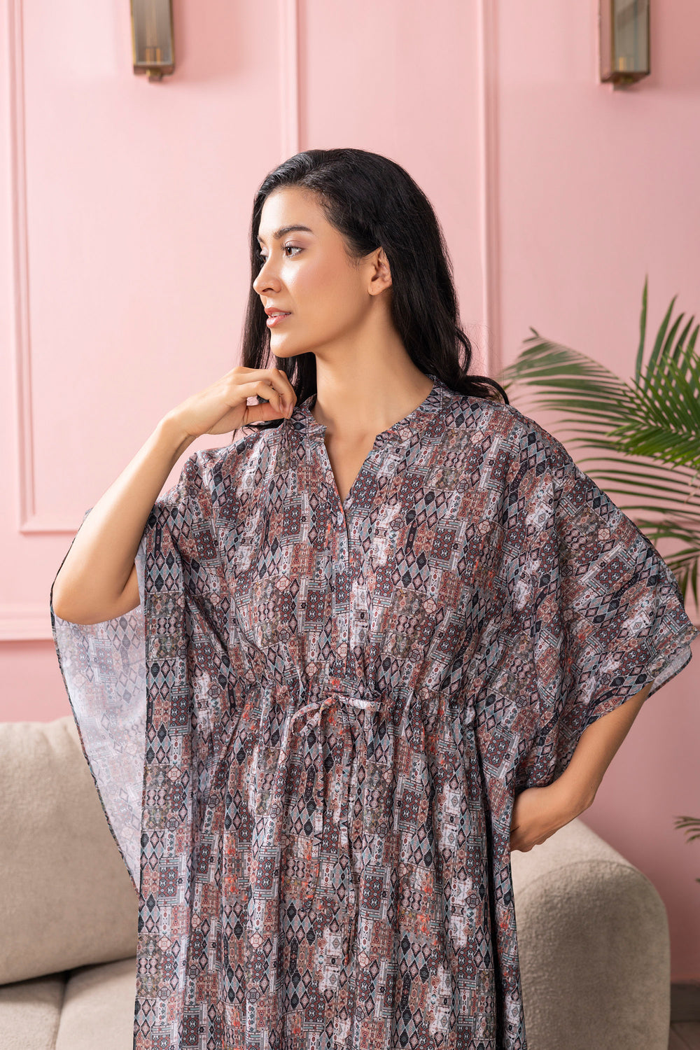 Printed Satin Kaftan