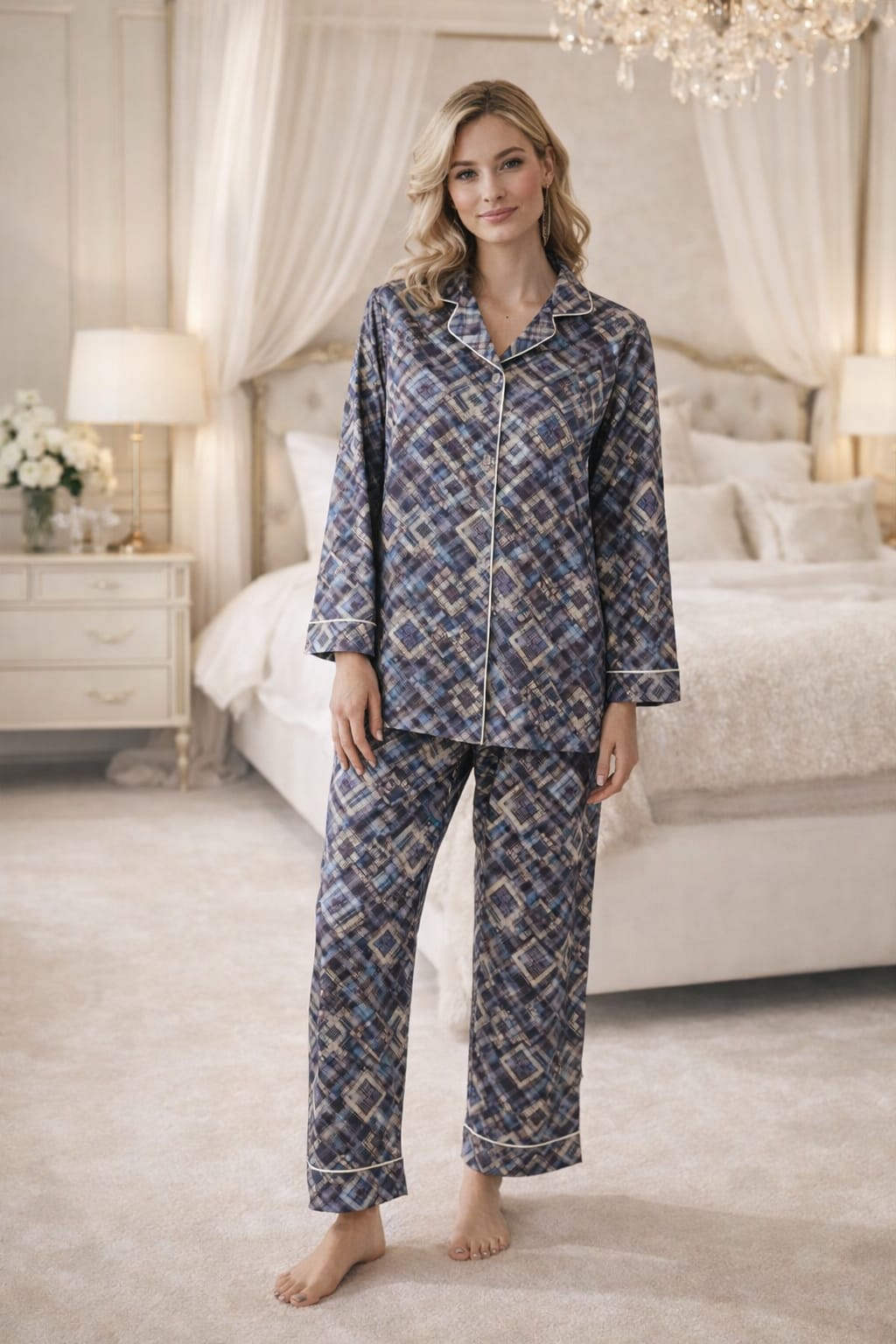 Printed Satin Classic collar Pj set