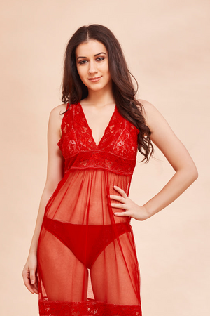 Scarlet Reverie Luxury Nighty & Satin Robe Set