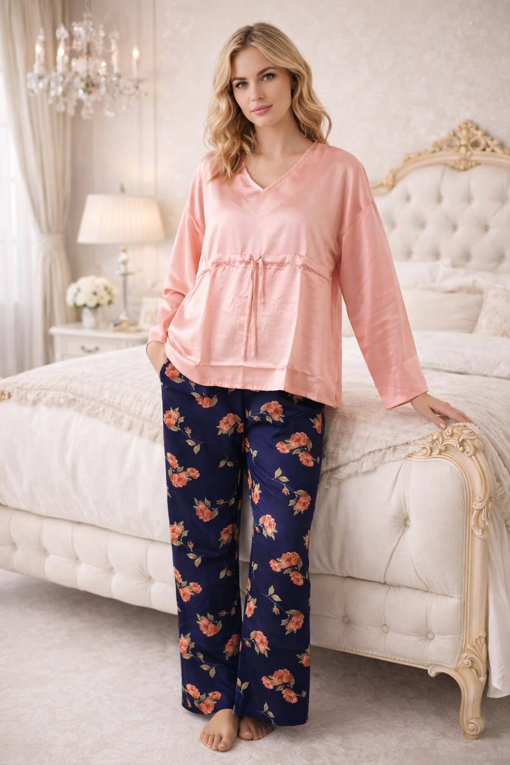 Pink Floral Satin Kaftan – Elegant Flowing Maxi Dress