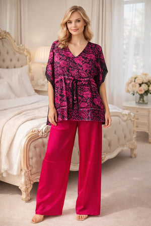Rosé Noir Satin Kaftan Co-ord Set