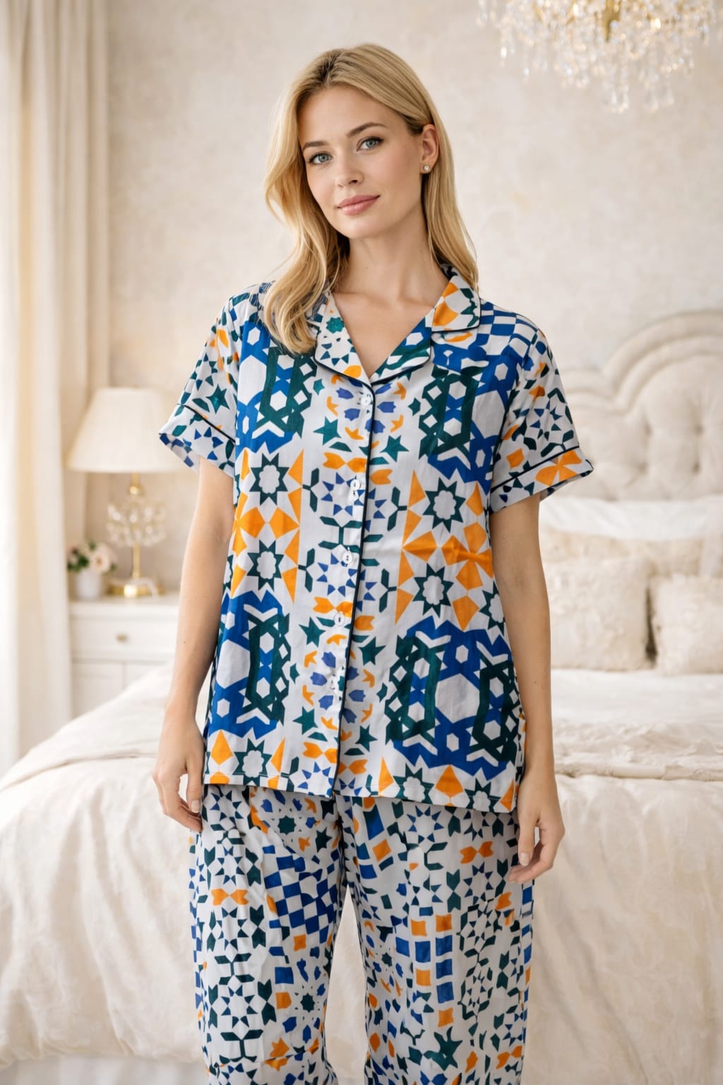 Printed Satin Night Suit – Silky Comfort & Chic Sleepwear