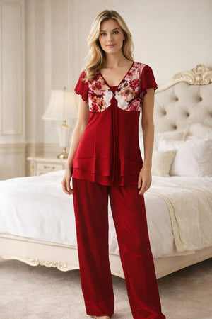 Maroon Blush Breeze Chiffon Sleep Set - Private Lives
