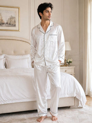 Elegant White Satin Pajama Set for Men