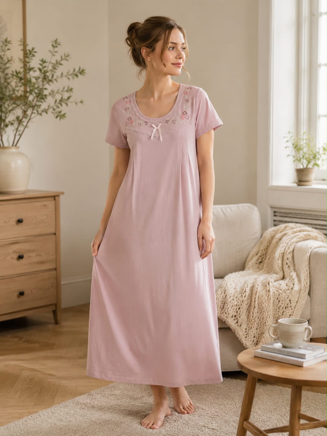 Blush Petal Embroidered Nighty