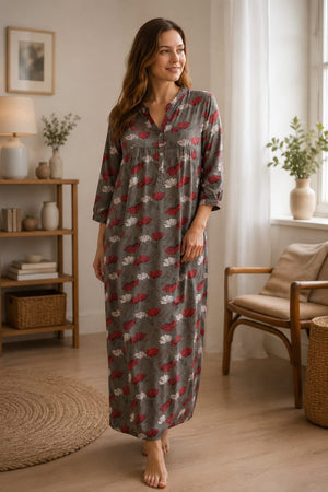 Heather Button Lounge Nighty | Mist Grey - Private Lives