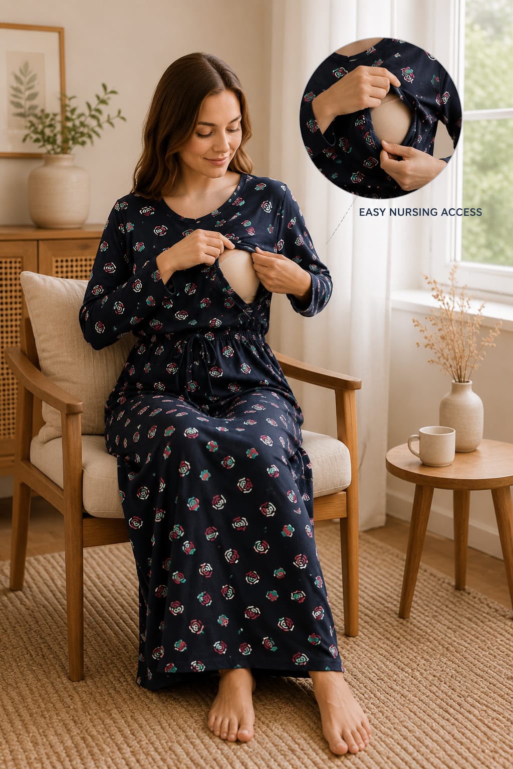 SereneNest Feeding Nighty | Azure Blue