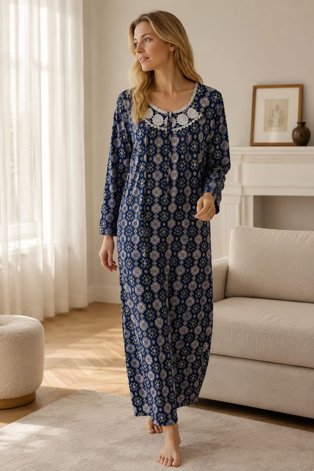 Luna Lace Zip Nighty | Sapphire Blue