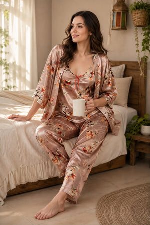 Dreams of Heaven Fleur Royale Satin Lounge Set