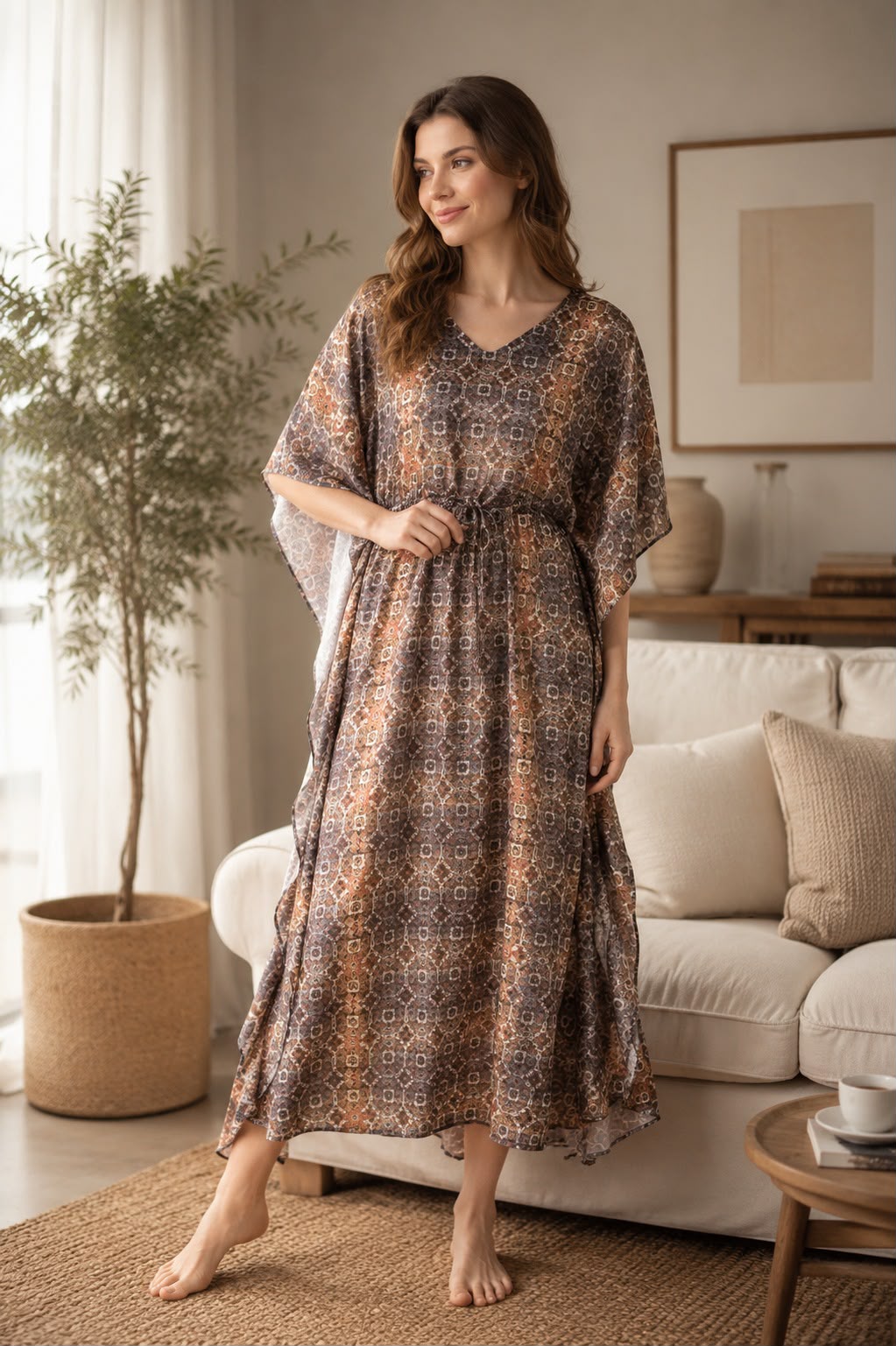 Printed Satin Kaftan
