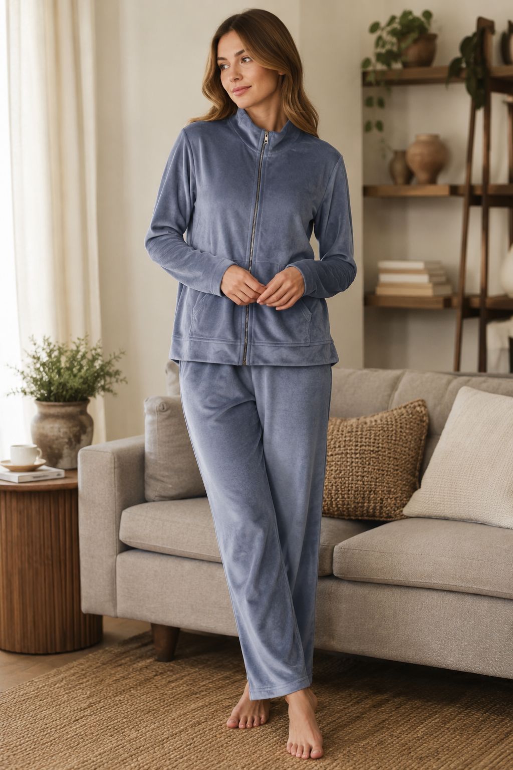 Lavender Blue Velvet Zip-Up Lounge Set
