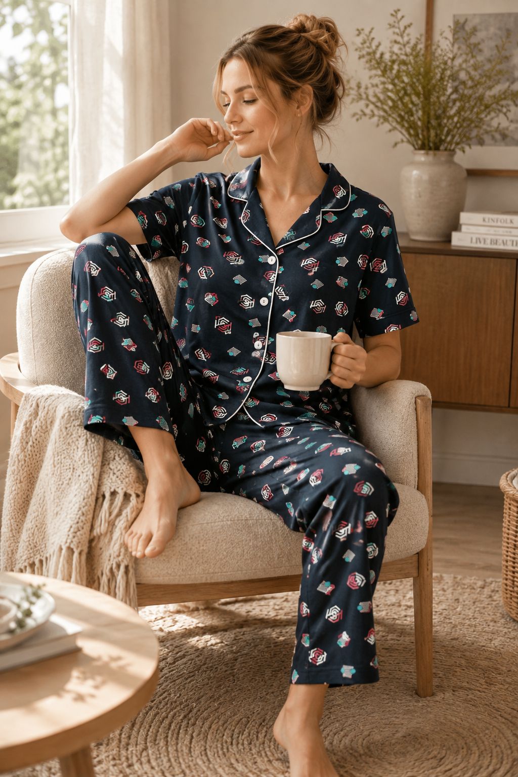 Midnight Rose Print Premium Night Suit