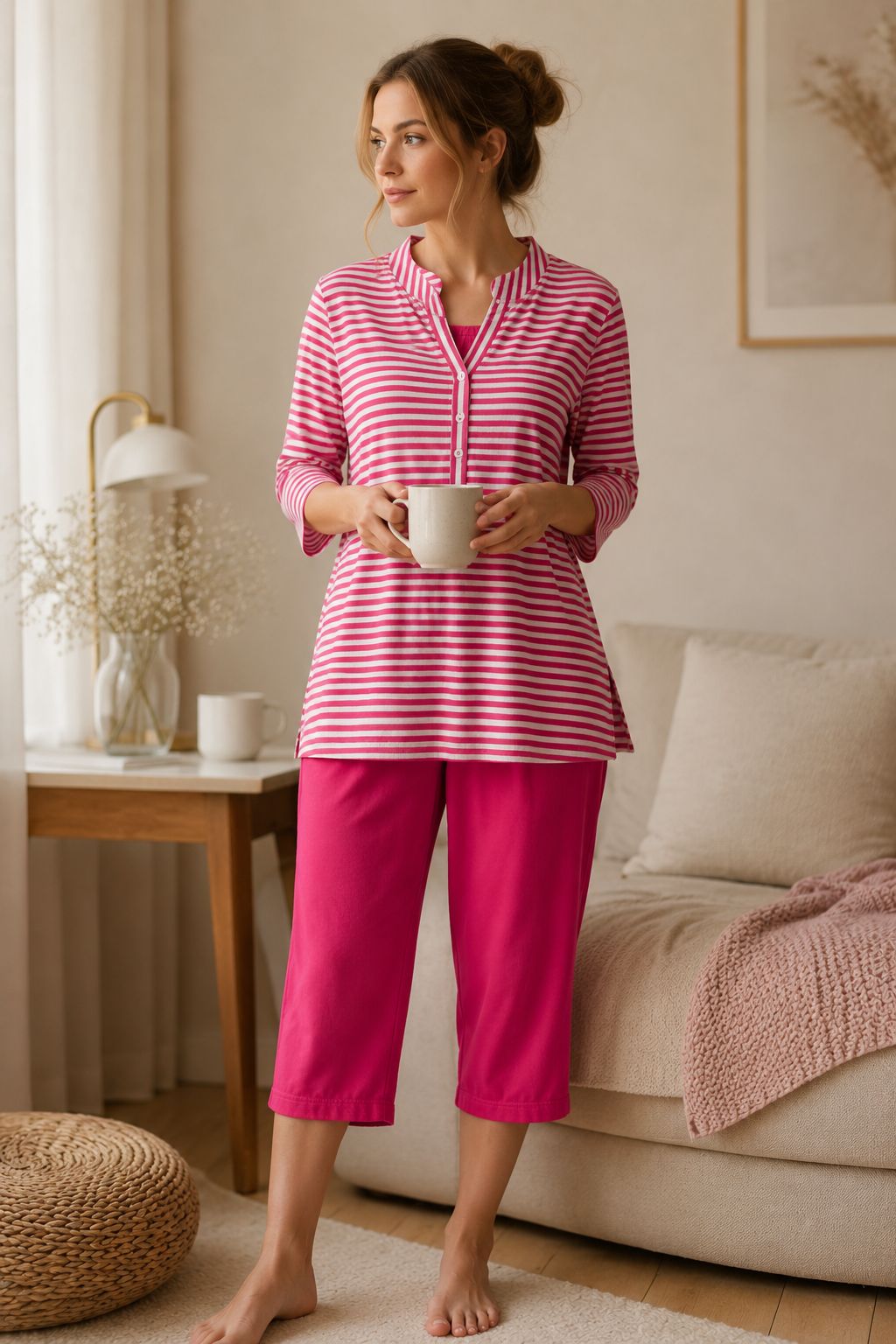 Berry Stripe Comfort Night Suit