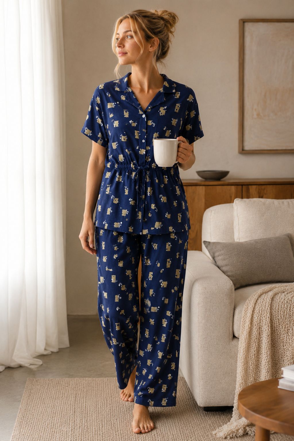 Navy Charm Printed Comfort Night Suit