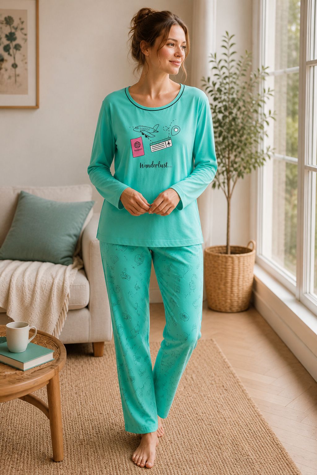Aqua Wanderlust Printed Night Suit
