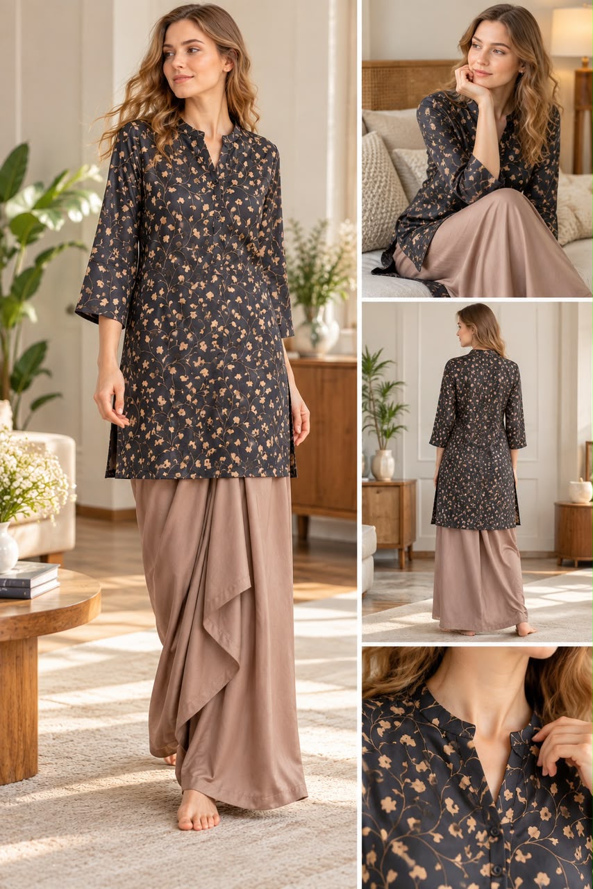 The Timeless Tehzeeb Lungi Kurta in Satin