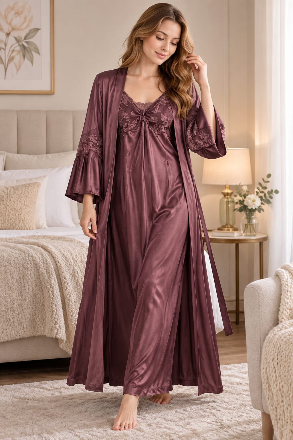 Élan Nocturne Nightgown & Robe Set Lycra
