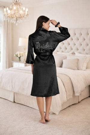 Black Satin Bride Robe with Swaroski
