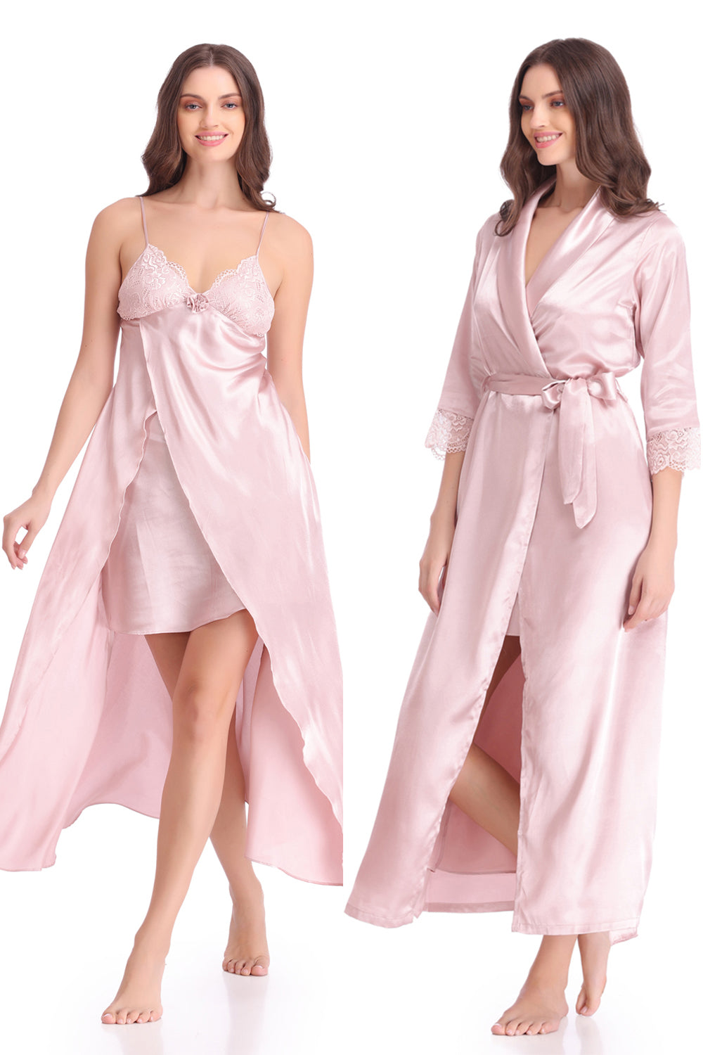 Rose Pink Satin Nightgown set